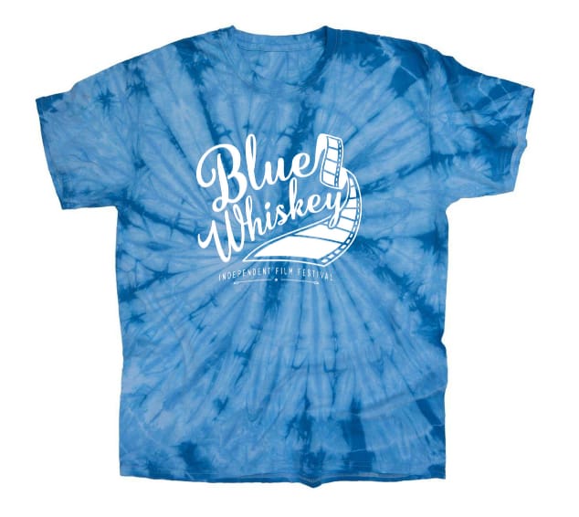 Blue Whiskey Independent Film Festival Tie Dye Tee with Light and Dark Blue Swirl
